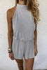 Solid Sleeveless Open Back Romper