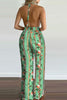 Floral Print Backless Slit Slip Jumpsuits
