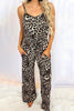 Leopard Pockets Drawstring Slip Jumpsuits