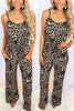 Leopard Pockets Drawstring Slip Jumpsuits