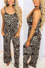 Leopard Pockets Drawstring Slip Jumpsuits