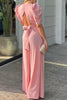 V Neck Puff Sleeve Belted Jumpsuit