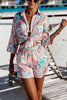 Print Tie Blouse Short Set