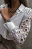 Hollow Lace Turndown Collar Blouse