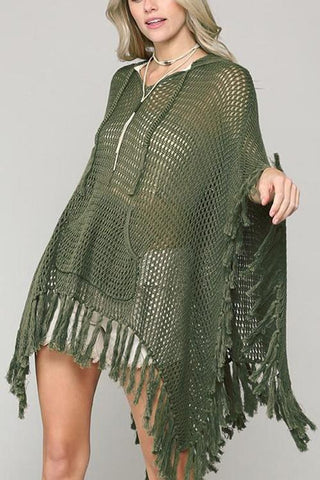 Hollow Tassels Hooede Cover Up