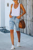 Rivets Ripped Capris Straight Denim Shorts