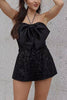 Satin Bow Halter Neck Sequin Short Romper
