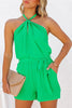 Pocketed Halter Neck Backless Romper