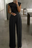 Lace Patchwork O Neck Wied Leg Jumpsuits