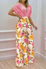 V Neck Bat Blouse Print Wide Leg Pants Set