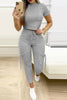 Solid Pockets Crop Drawstring Pants Set