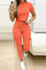 Solid Pockets Crop Drawstring Pants Set