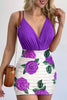 V Neck Print Ruched Bodycon Skirts Set