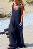 Solid V Neck Wide Leg Slip Jumpsuits