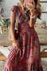 Print V Neck Smocked Maxi Dress