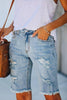 Rivets Ripped Capris Straight Denim Shorts