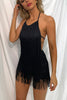Halter Neck Open Back Tassel Hem Romper
