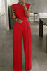 Lace Patchwork O Neck Wied Leg Jumpsuits