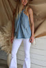Ripped Raw Edge Halter Neck Top