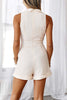 Lapel V Neck Sleeveless Romper With Belt
