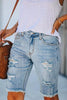 Rivets Ripped Capris Straight Denim Shorts
