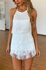 Halter Neck Open Back Tassel Hem Romper