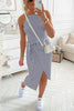 Striped Wrap Tie Asymmetric Halter Midi Dress