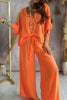 V Neck Bat Blouse Pants Set