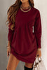 O Neck Long Sleeve Babydoll Tunic Dress