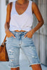 Rivets Ripped Capris Straight Denim Shorts