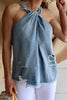 Ripped Raw Edge Halter Neck Top