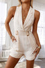Lapel V Neck Sleeveless Romper With Belt