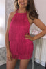 Halter Neck Open Back Tassel Hem Romper