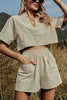 V Neck Crop Blouse Pockets Shorts Set