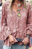 Lace Button Flares Sleeve T Shirt