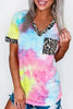 Tie Dye Leopard V Neck T Shirt