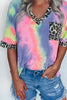 Tie Dye Leopard V Neck T Shirt