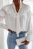 Bow Tie Ruffles Long Sleev Blouse