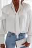 Bow Tie Ruffles Long Sleev Blouse