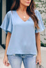 V Neck Ruffles Short Sleeve Blouse