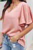 V Neck Ruffles Short Sleeve Blouse
