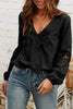 Hollow V Neck Puff Sleeve Blouse