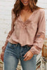 Hollow V Neck Puff Sleeve Blouse