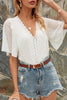 Lace V Neck Flares Short Sleeve Blouse