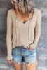 V Neck Drawstring Long Sleeve T Shirt