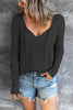 V Neck Drawstring Long Sleeve T Shirt