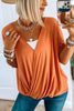 Solid V Neck Short Sleeve Blouse