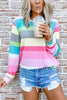 Rainbow Stripe O Neck Long Sleeve T Shirt