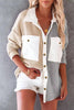Colorblock Fleece Pockets Button Shirt