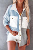 Colorblock Fleece Pockets Button Shirt